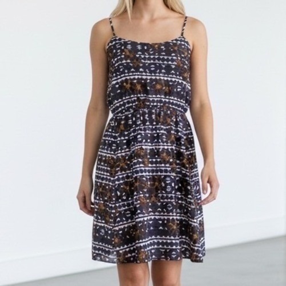 J.Crew Women Blue Floral Geometric Print Sleeveless Sun Dress Pockets‎ Size 4
